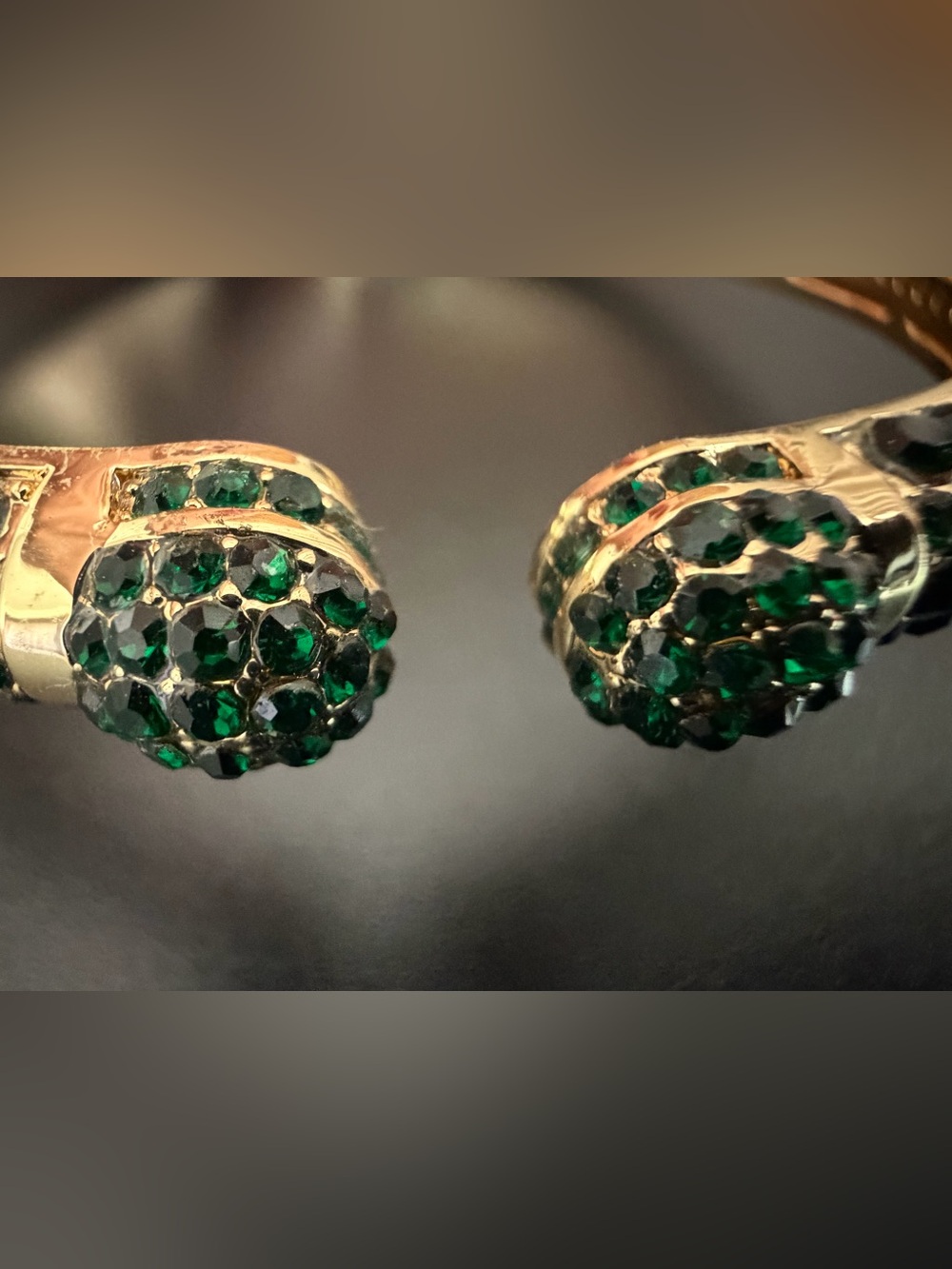 JOAN BOYCE HINGED CUFF BRACELET WITH EMERALD GREEN PAVE CRYSTALS